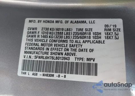 2020 Honda Odyssey Exl from USA, damaged, VIN 5FNRL6H76LB013943
